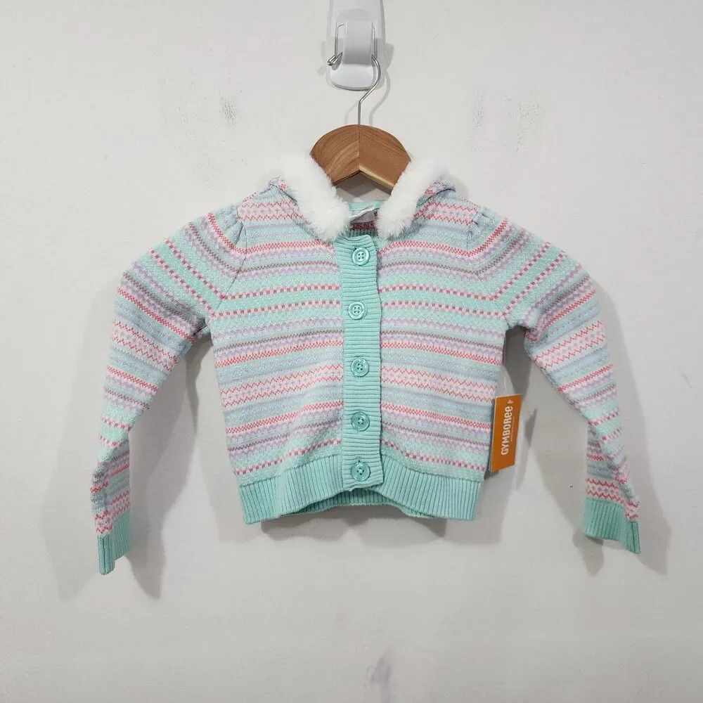 Gymboree Girls Fair Isle Hoodie Cardigan Sweater Iced Mint Baby Girls 2T Toddler
